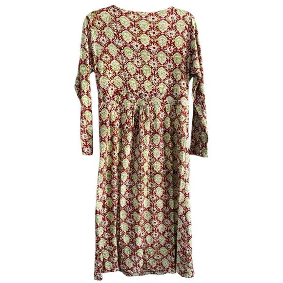 Nila Rubia Pink Green Paisley Hand Block Print Faux Wrap Long Sleeve Dress Large - Picture 2 of 6